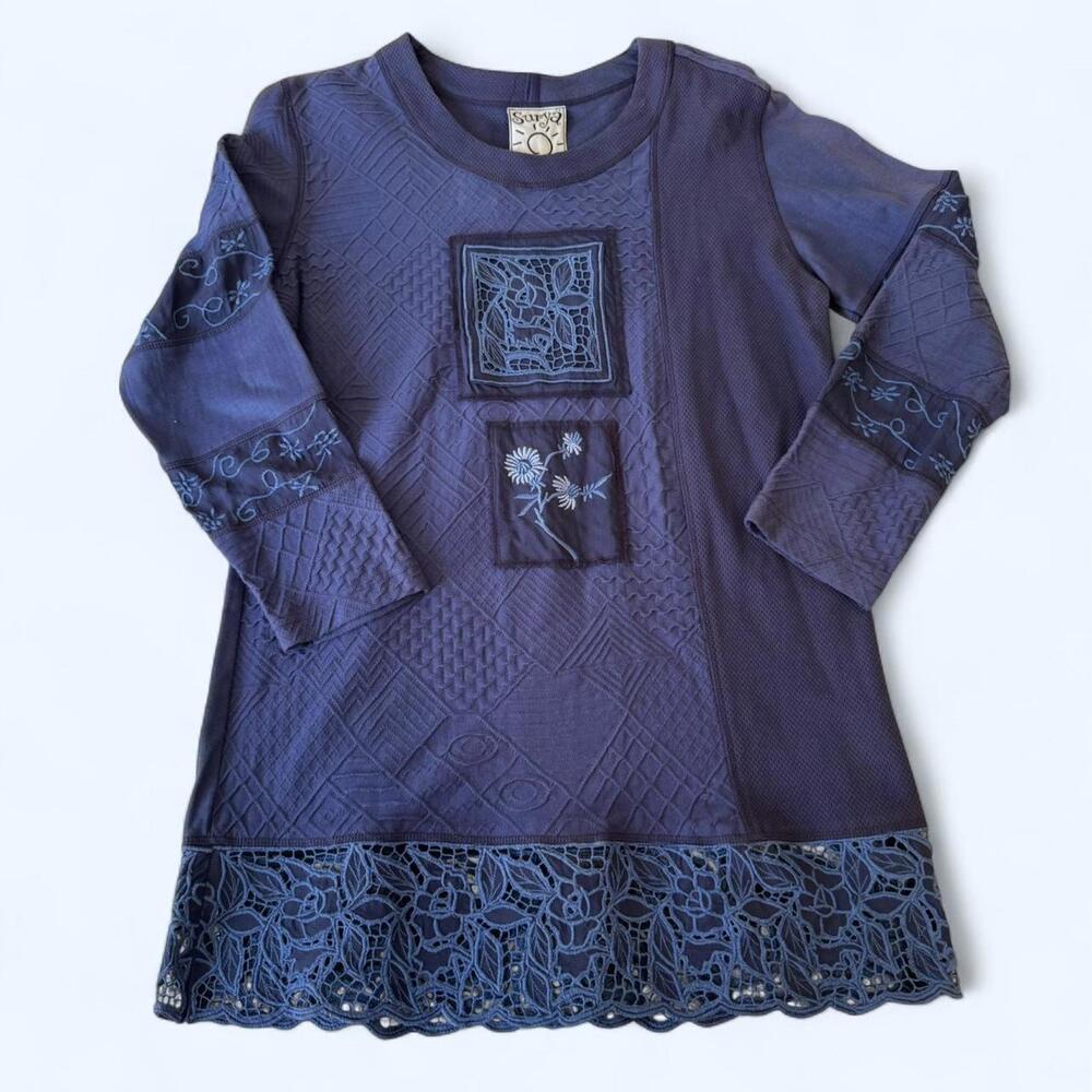 NWT Surya Handmade in Bali‎ Patchwork Lace Long Sleeve Boho Tunic Top Size XS